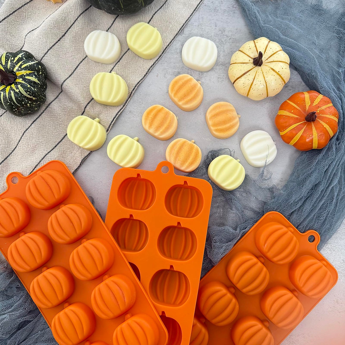 3Pack Pumpkin Chocolate Mold.Fall Silicone Candy Mold Pumpkin Ice Cube Molds Thanksging Baking Molds for Jello Soap Candle Cake Cupcake Decoraion