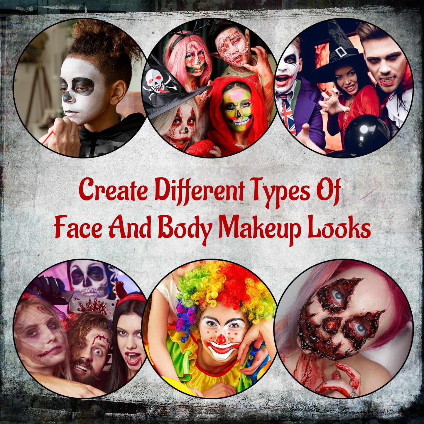 7PCS Halloween SFX Special Effects Makeup Kit, SFX Makeup Kit Include 3 Colors Clown Makeups Face Body Paint, Scar Wax,Fake Blood,Spatula,Brush,2PCS Stipple Sponges for Halloween Cosplay Costume Party