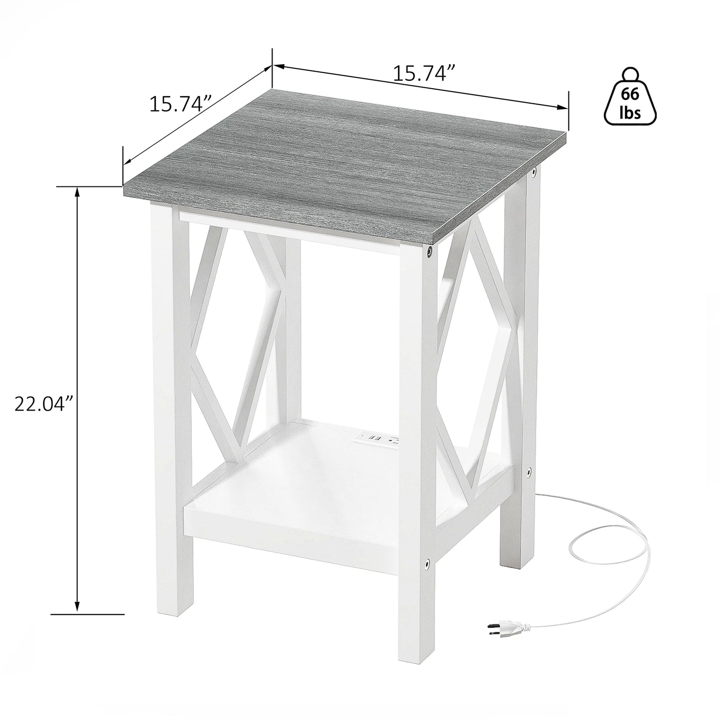 3imothrix Farmhouse End Table Set of 2, Small Side Table with Charging Station, Nightstand Bedside Table with Storage Shelf, USB Ports and Outlets for Small Space Living Room Bedroom