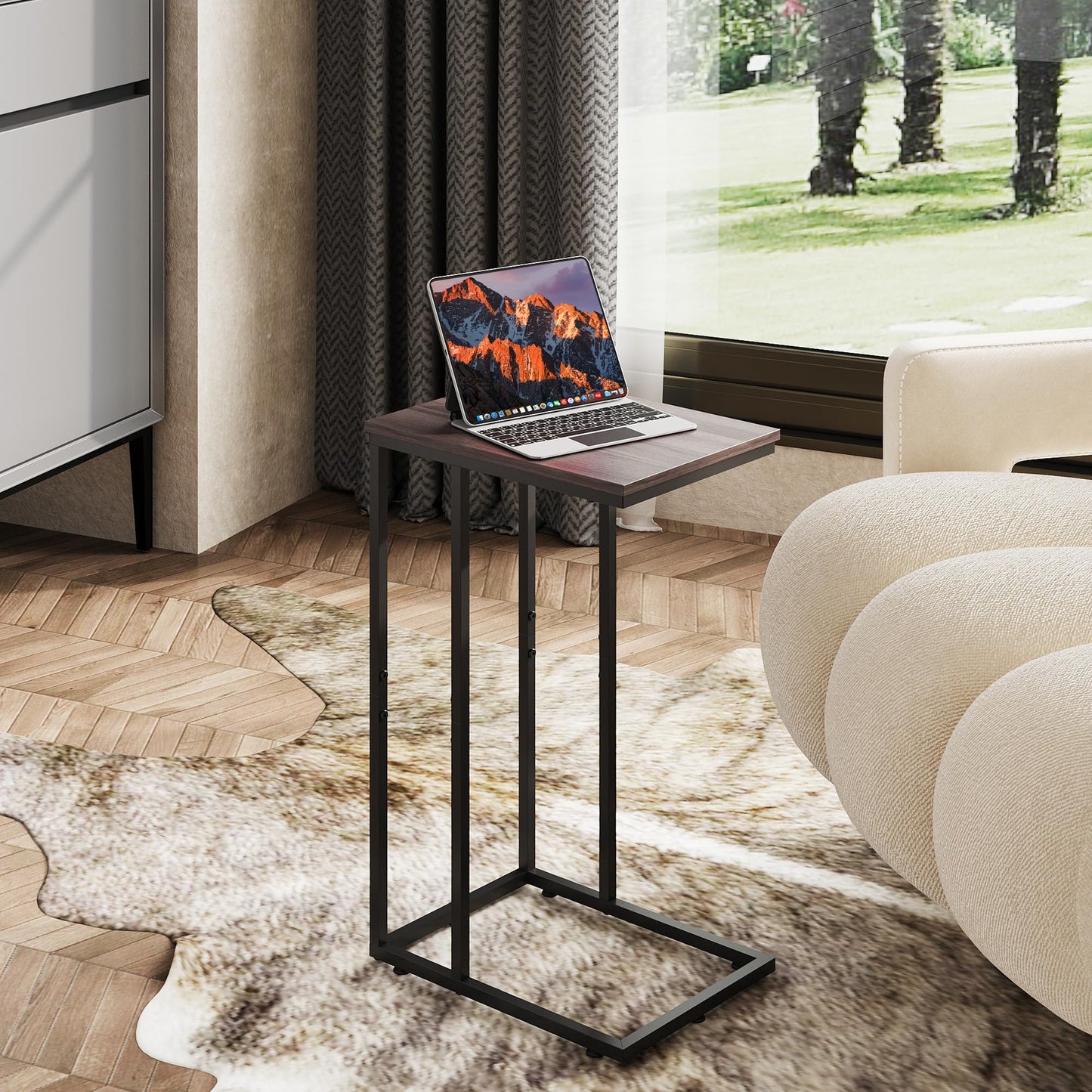WLIVE Small Side Table, C Shaped End Table for Couch, Sofa and Bed, Tv Tray Table That Slides Under for Living Room, Bedroom, Bedside, Gray and Black