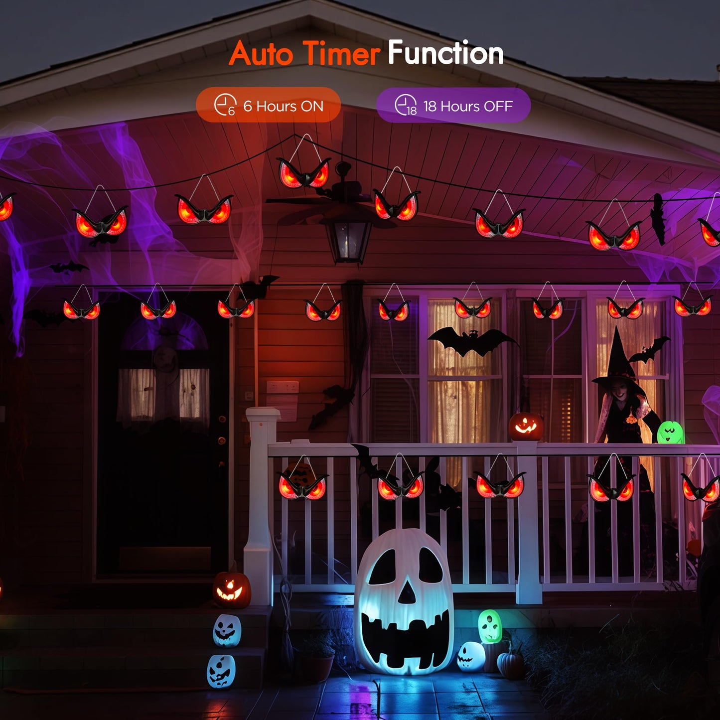 WBao Halloween Decorations Flashing Spooky Eyes Lights, Realistic Light-Up Eyes with 3 Lighting Modes & Timer, Waterproof Battery Operated Scary Eyes for Windows, Trees, Graveyard Decorations, 5 Pack