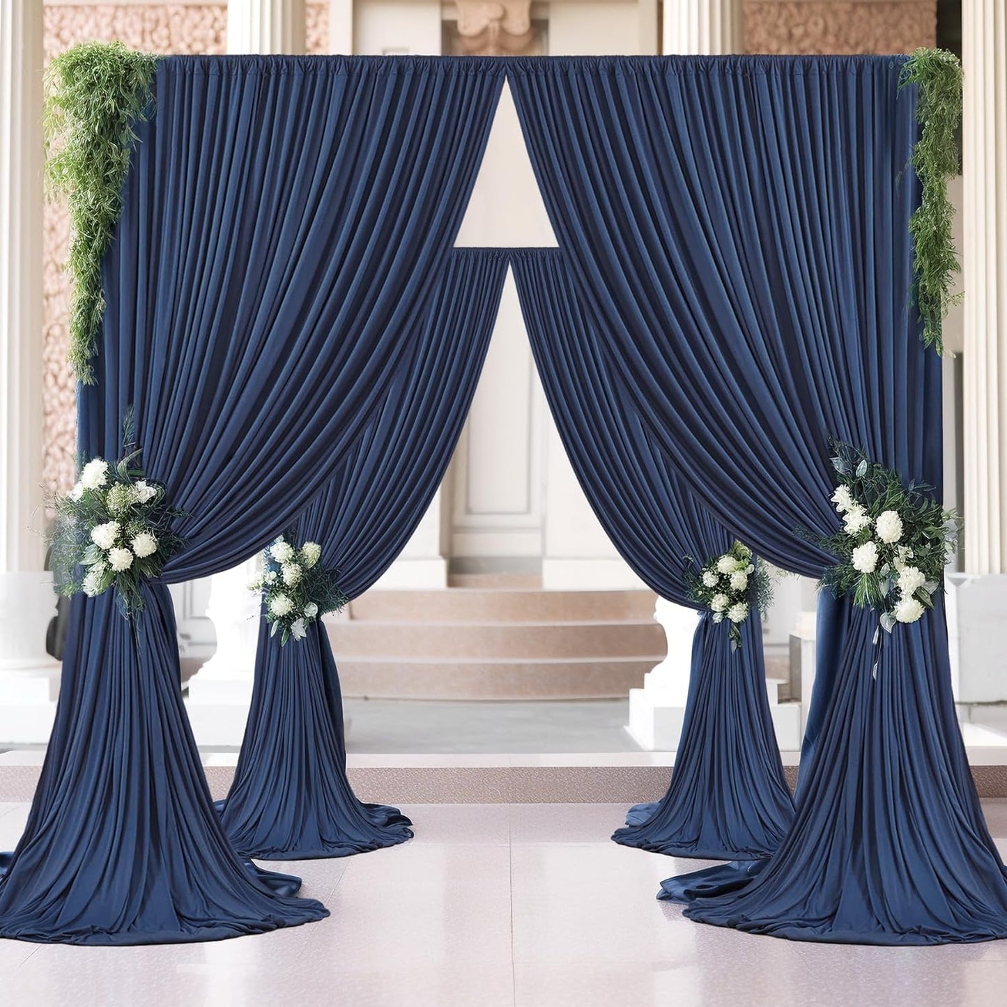 20ft×8ft Wrinkle Free Navy Blue Backdrop Curtains for Parties, 4 Panels 5ft×8ft Thick Silky Polyester Navy Photo Backdrop Drapes for Graduation Party Baby Shower Birthday Wedding Photography