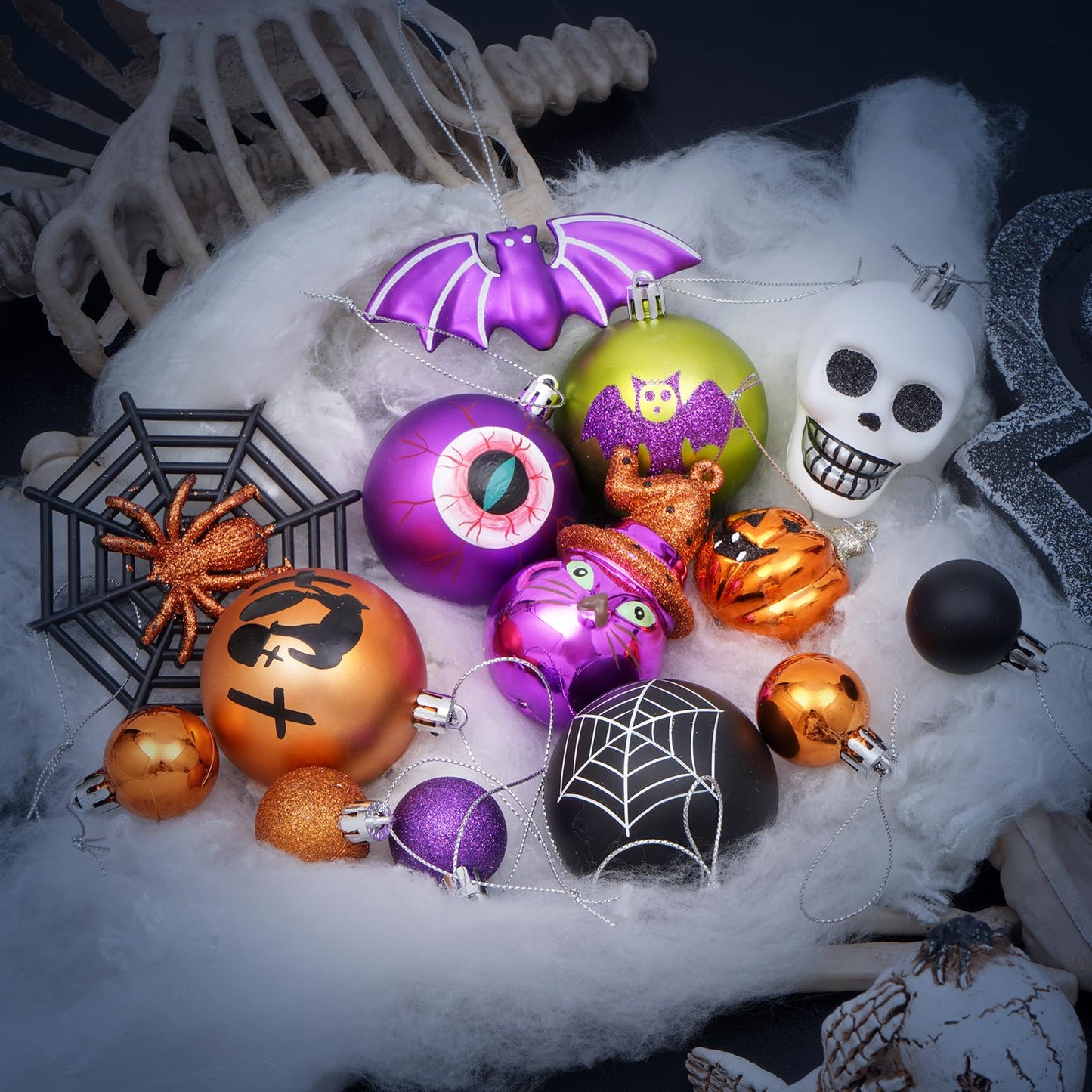 28ct Halloween Ball Ornaments Set, Shatterproof Tree Decorations, Perfect Hanging Ball for Tree Indoor/Outdoor Holiday Halloween Party Decor