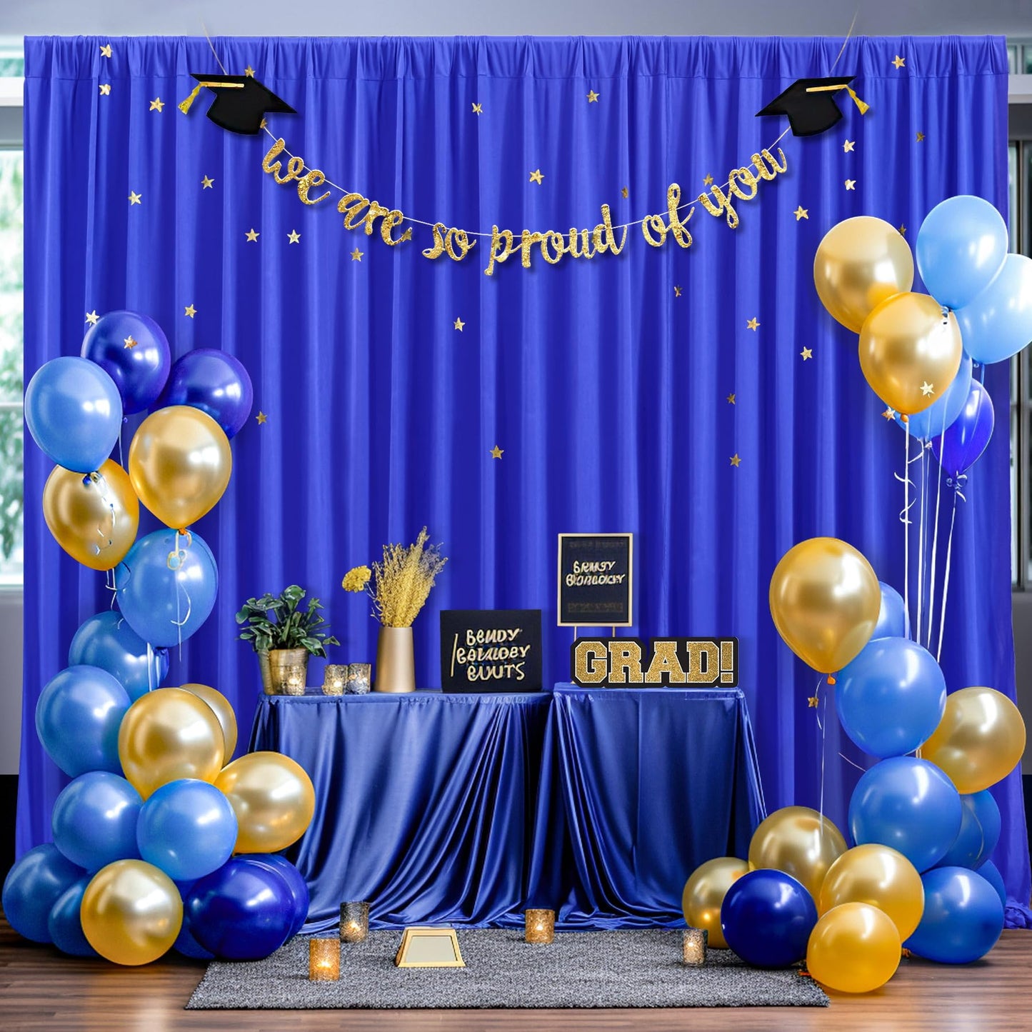 8 x 10ft Royal Blue Backdrop Curtains for Graduation Photo Backdrop Drapes Wrinkle Free Polyester Curtain Panels Soft Fabric Back Drop for Wedding Birthday Party Anniversary Event Retirement, 2 Panels