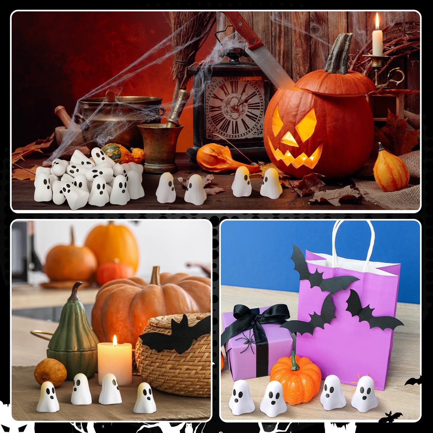 Wettarn 24 Pcs Halloween Ghost Stress Balls Bulks Halloween Stress Relief Balls Party Gifts Toys Soft PU Squeeze Ghost Ball Party Favors for Hand Wrist Finger Exercise