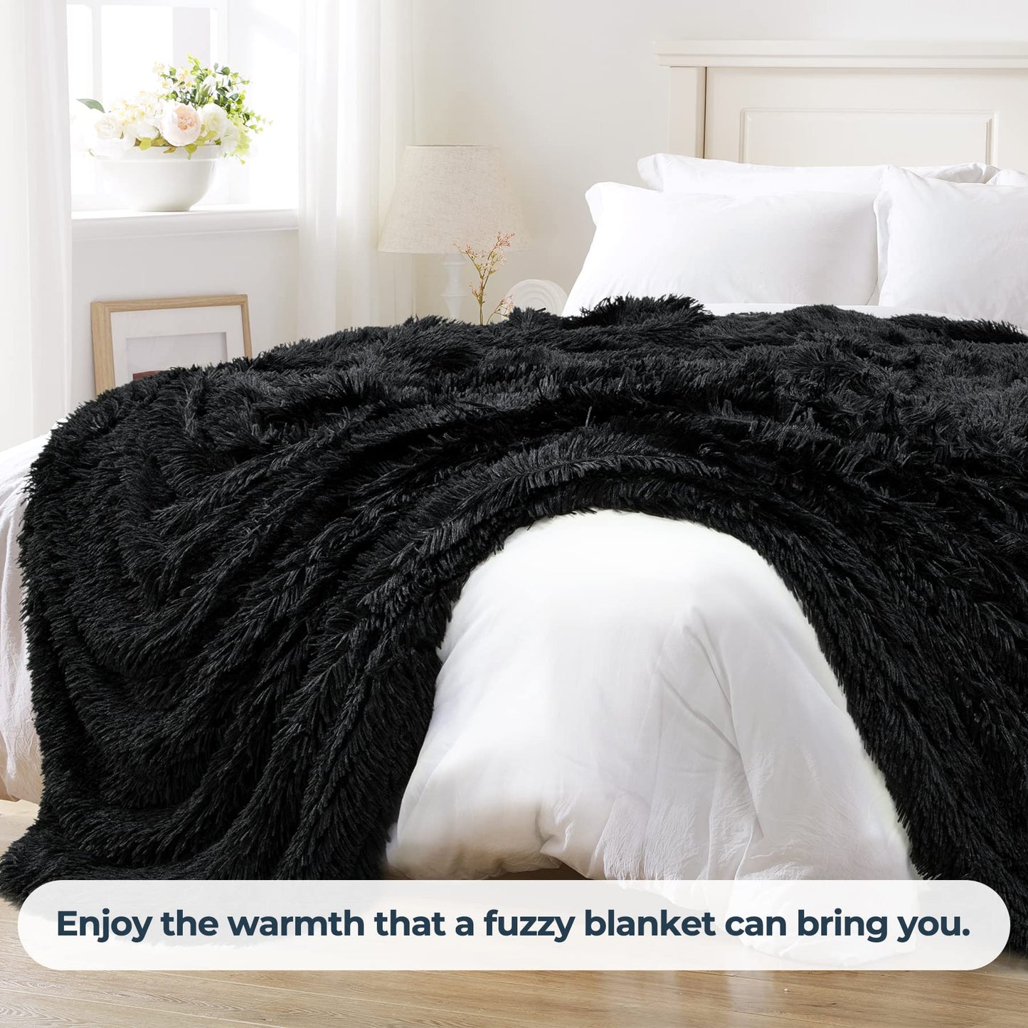 XYYZYZ Super Fluffy Throw Blanket, Faux Fur Fuzzy Blanket for Couch Sofa Bed, 50x60 Inches, Black