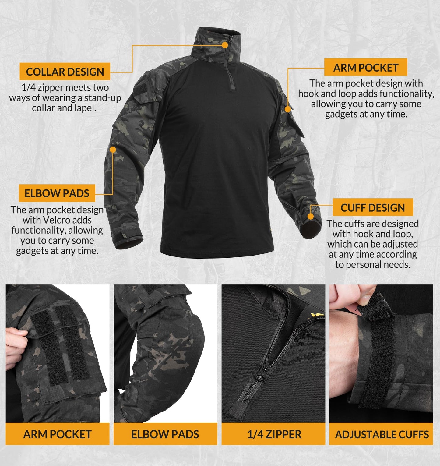VOTAGOO GEAR G3 Combat Uniform Set for Men Tactical Camouflage Clothing Hunting Paintball Suit with Knee & Elbow Pads