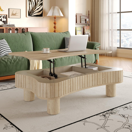 42'' Fluted Lift-top Coffee Table, Modern Butterfly Coffee Table Accent Tea Table with Hidden Storage and Adjustable Height for Living Room, Bedroom, Apartment or Office
