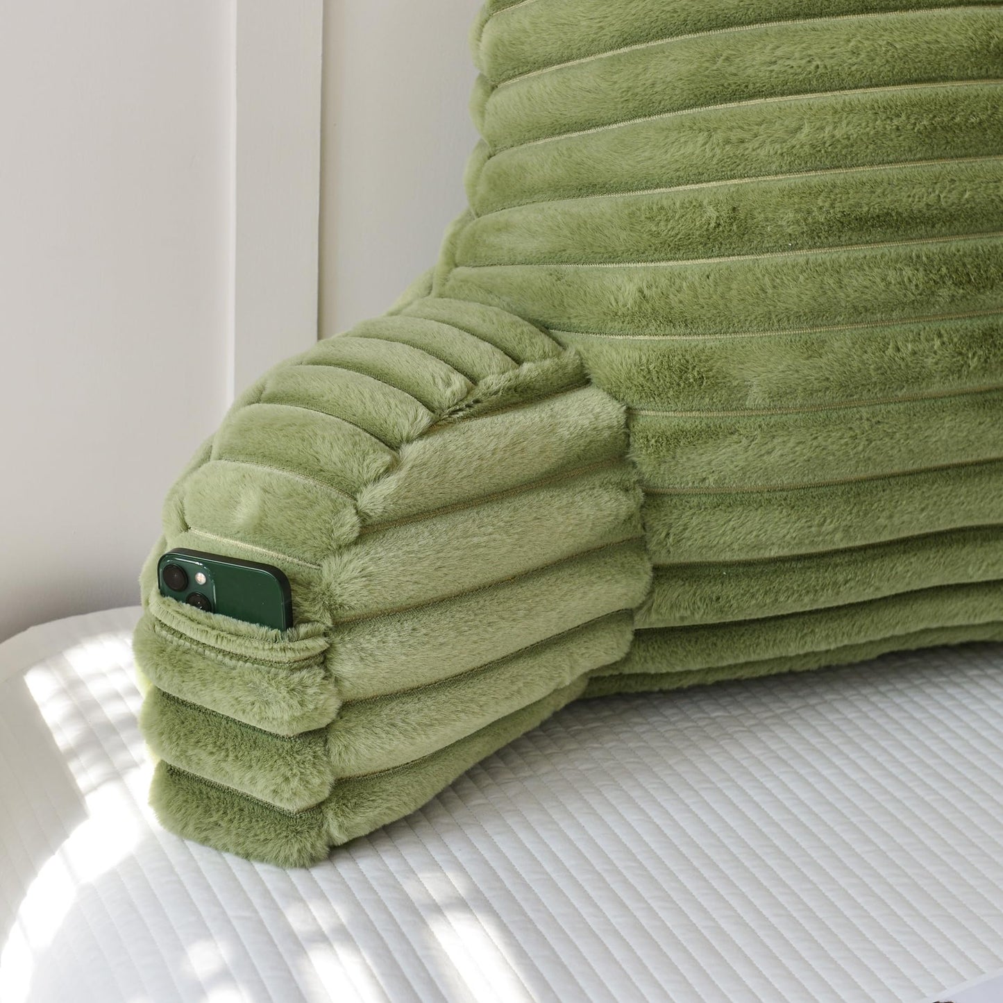 Yaoshuho Large Reading Pillow for Adults, Back Support Pillow for Sitting Up in Bed with Arms, Couch for Lounging Bedrest, Sage