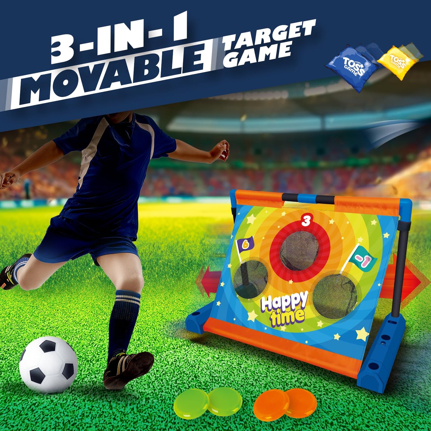 3-in-1 Movable Target Bean Bag Toss Game, Football, Frisbee, Kid's Indoor/Outdoor Toys Birthday or Christmas Party Game for Toddlers Boys Girls juegos para niños