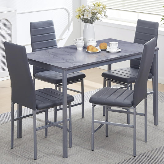 5-Pieces Dining Room Set for 4 Marbled Dining Table with Chairs Retangular Kitchen Table and Chairs for Home Kitchen,Dinette and Restaurant Small Space (Gray/Cloud Gray Pro, 5 Pieces Set Pro)
