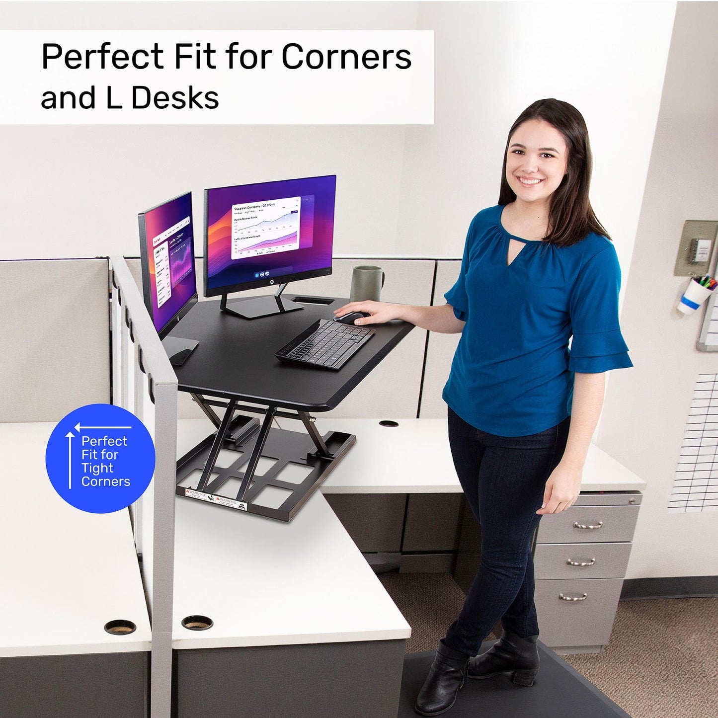 X-Elite Pro 40" Corner Standing Desk Converter with Pneumatic Lift | Adjustable Sit to Stand Riser, L-Shaped Desks & Cubicles | Fully Assembled Computer Workstation (Matte Black)