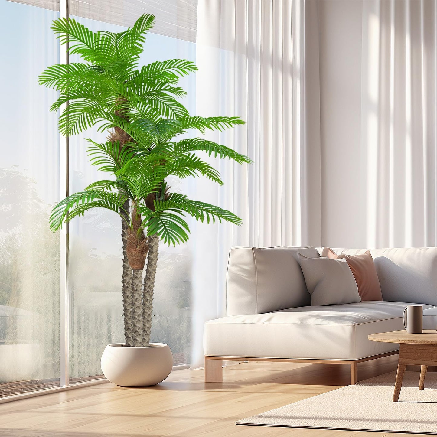 8.5ft Fake Palm Tree for Outdoors - UV Resistant, Triple Tropical Palm Artificial Plant Tree -Perfect for Patio, Poolside, Home Decor