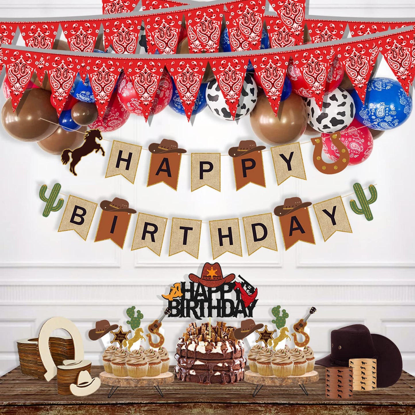 49ft Western Birthday Decorations Pennant Flag Banner Theme Triangle Flags Banner for Party