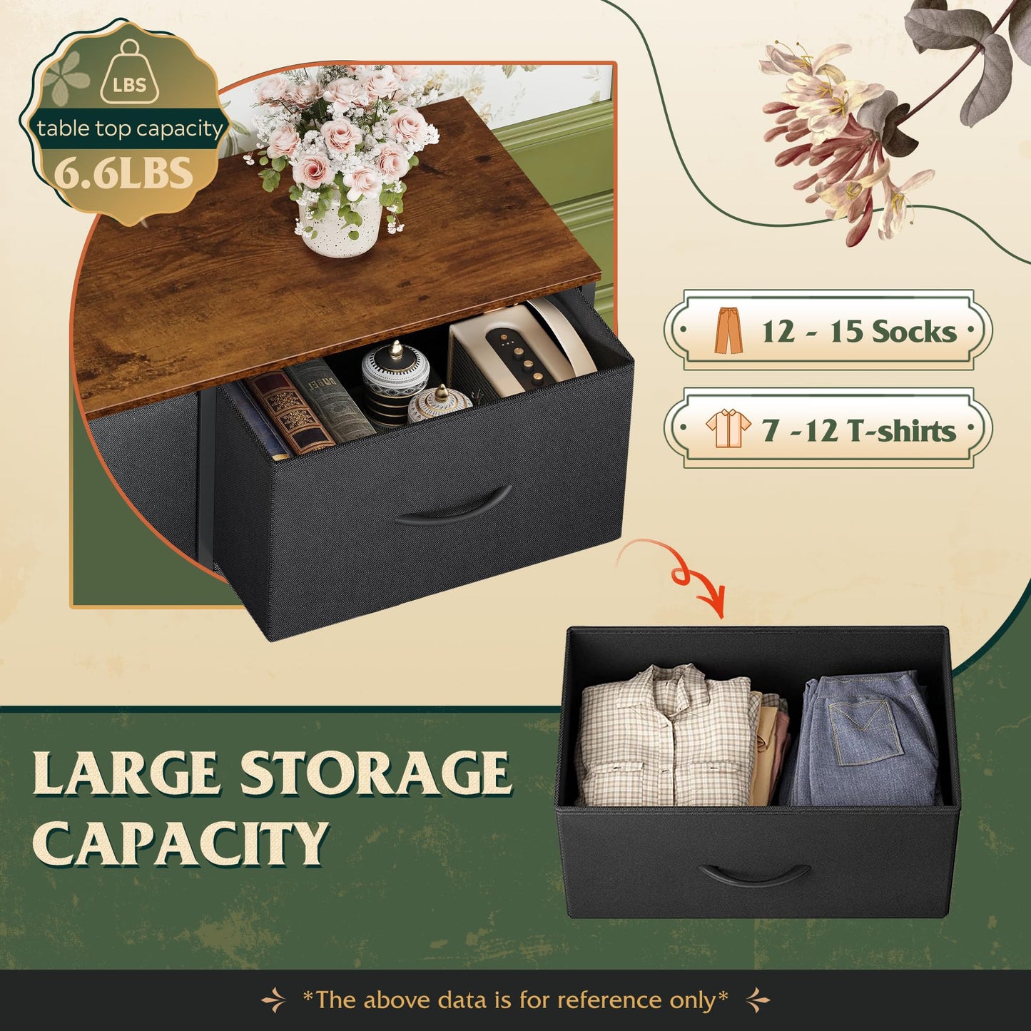 WLIVE Tall Fabric Dresser with 8 Drawers, Storage Tower with Fabric Bins, Double Dressers, Chest of Drawers for Closet, Bedroom, Living Room, Hallway, Dorm, Black and Rustic Brown