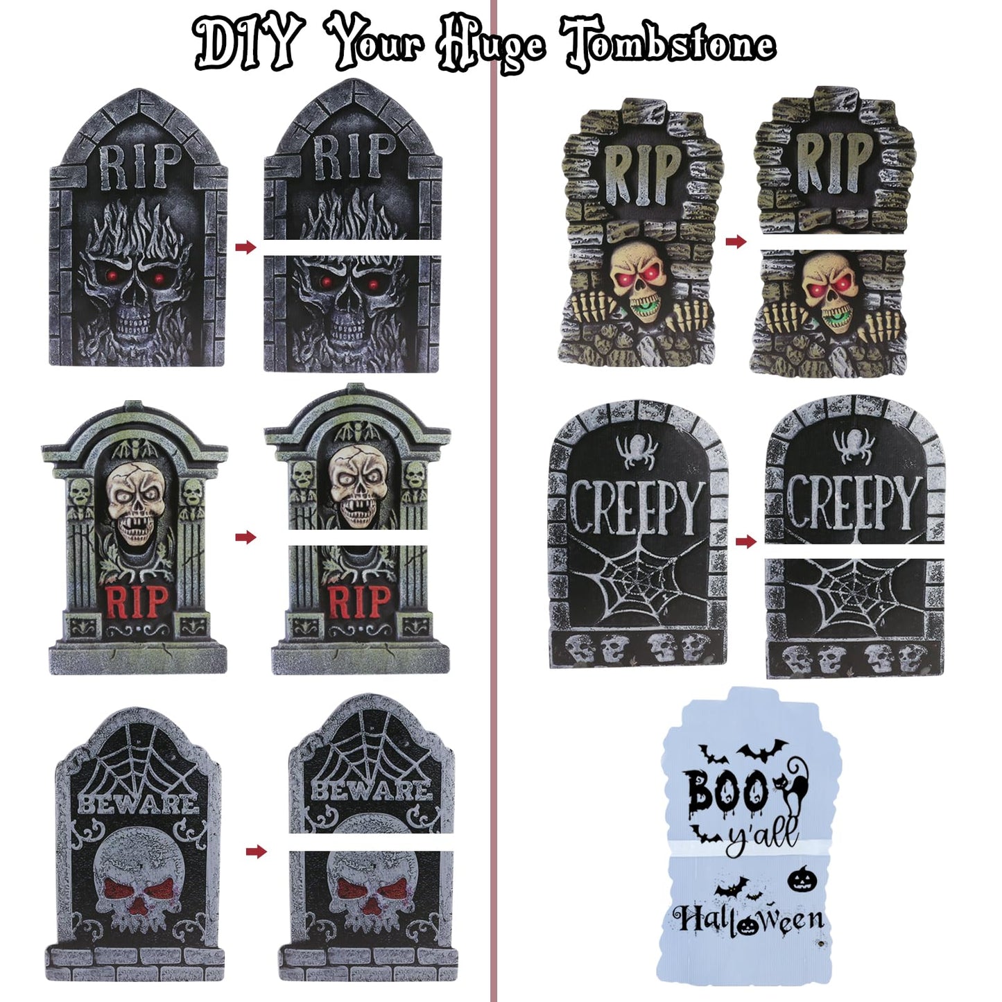25.5inch DIY Halloween Decorations Outdoor Tombstones Decor Large,5PCS Huge Scary Halloween Yard Sign Decorations,Waterproof Graveyard Tombstone Halloween Tombstones & Cemetery Outdoor Decorations