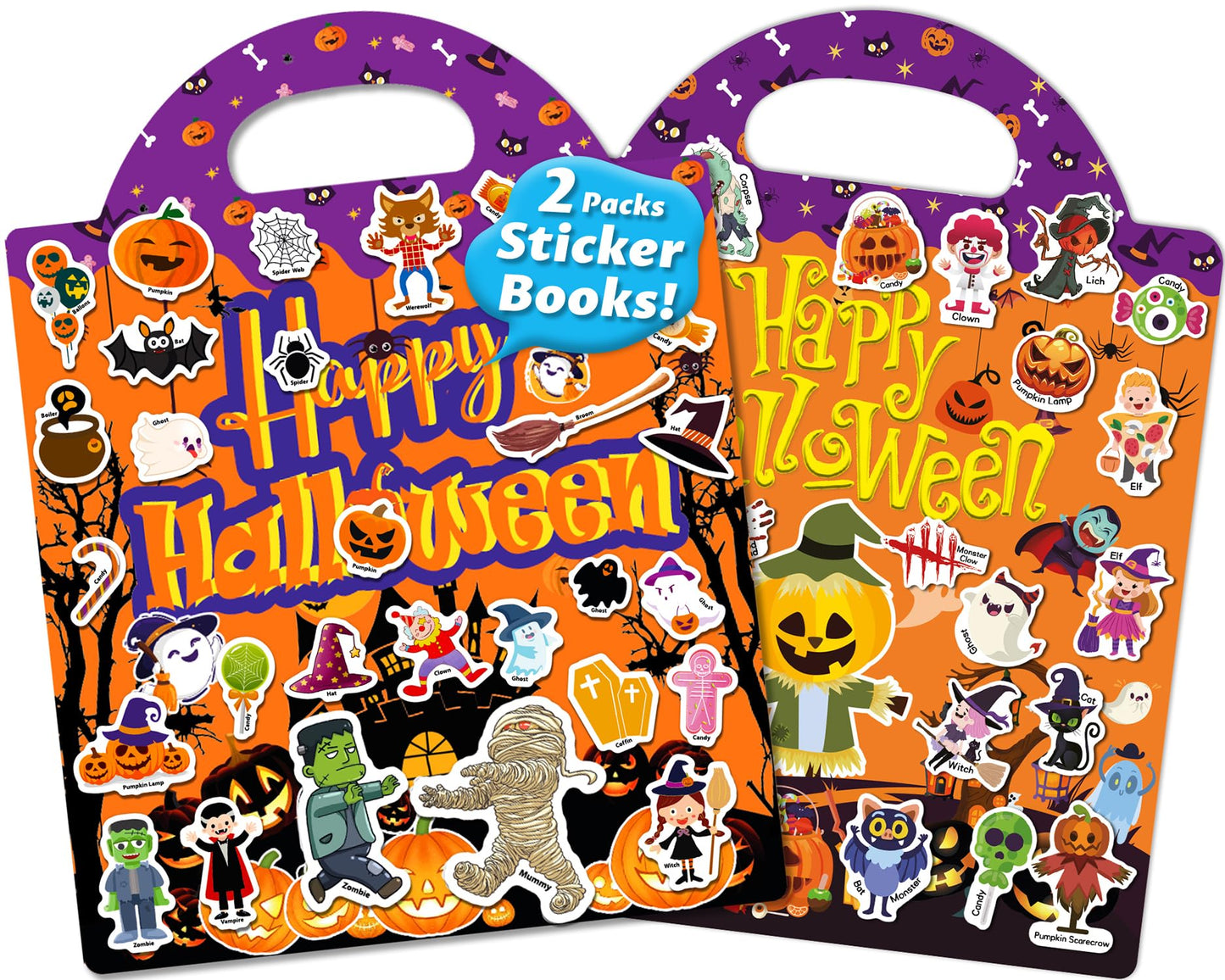 Walenced Reusable Sticker Book for Toddlers 2-4 Years, Stickers for Kids, Toddler Sticker Book Ages 1-3, Toddler Craft Activities, Toddlers Travel Toys Ages 2+ Boy Girl Birthday Gifts - Halloween