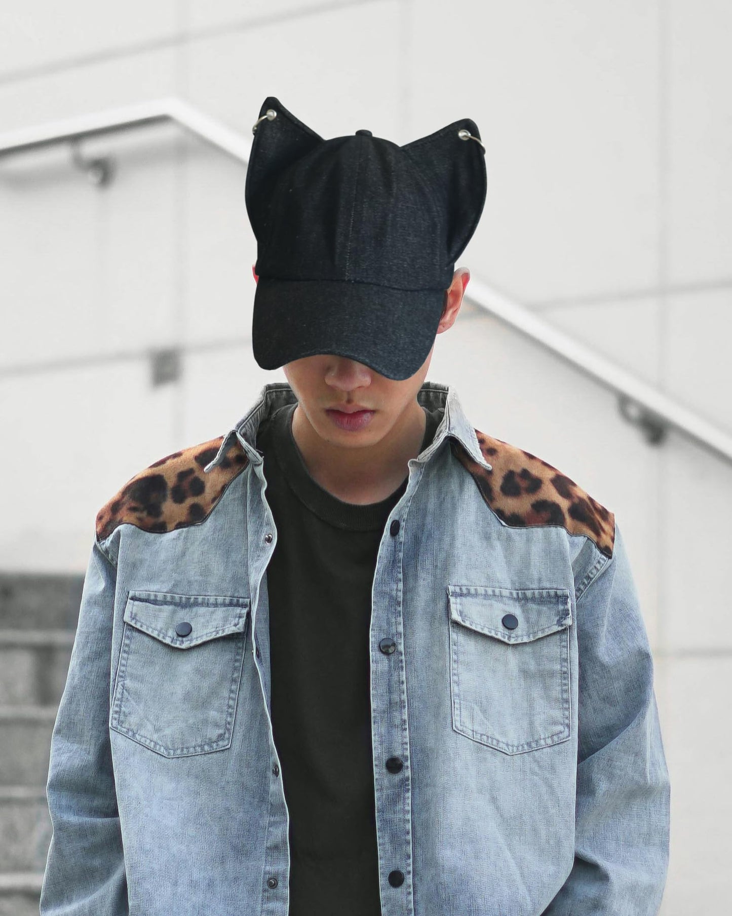Y2K Fox Ears Baseball Cap with Iron Ring Unisex Denim Dad Hat Animal Ears Grunge Aesthetic Hat