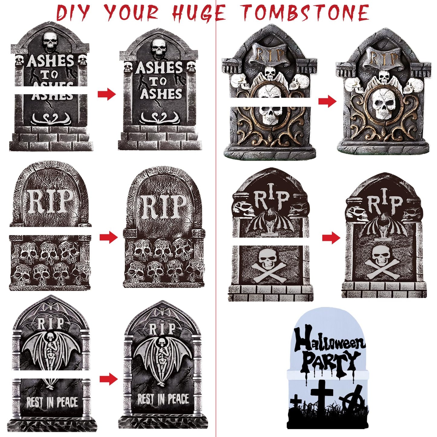 25.6inches Halloween Decorations Outdoor, DIY Halloween Decorations Outdoor of Gravestone Yard Signs, Extra Large Halloween TombstonesCemetery Headstones Scary Decorations for Garden with Waterproof