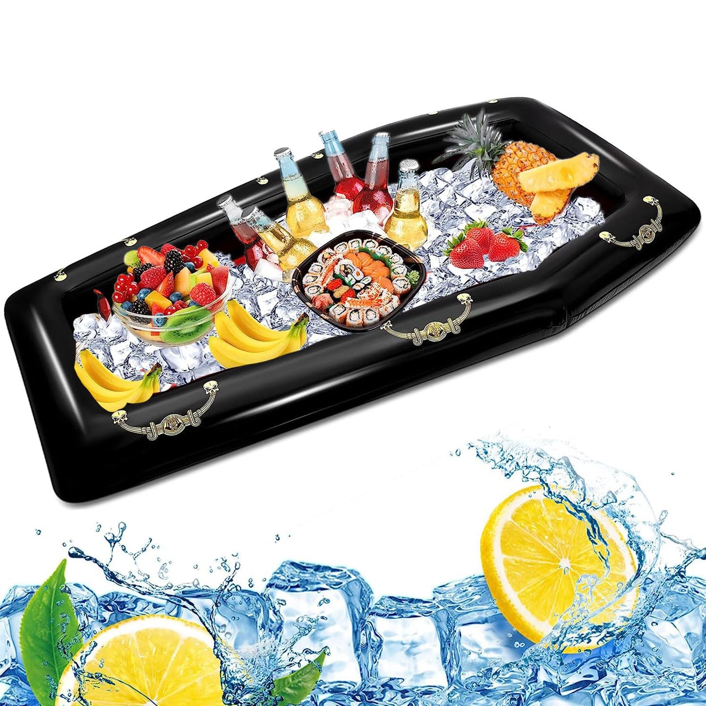 52Inch Inflatable Coffin Cooler Coffin Pool Float Inflatable Ice Chest Buffet Cooler Drink Beverage for Halloween Party Spooky Decor Cooler Pool Party Picnic Barbecue (Coffin Cooler)