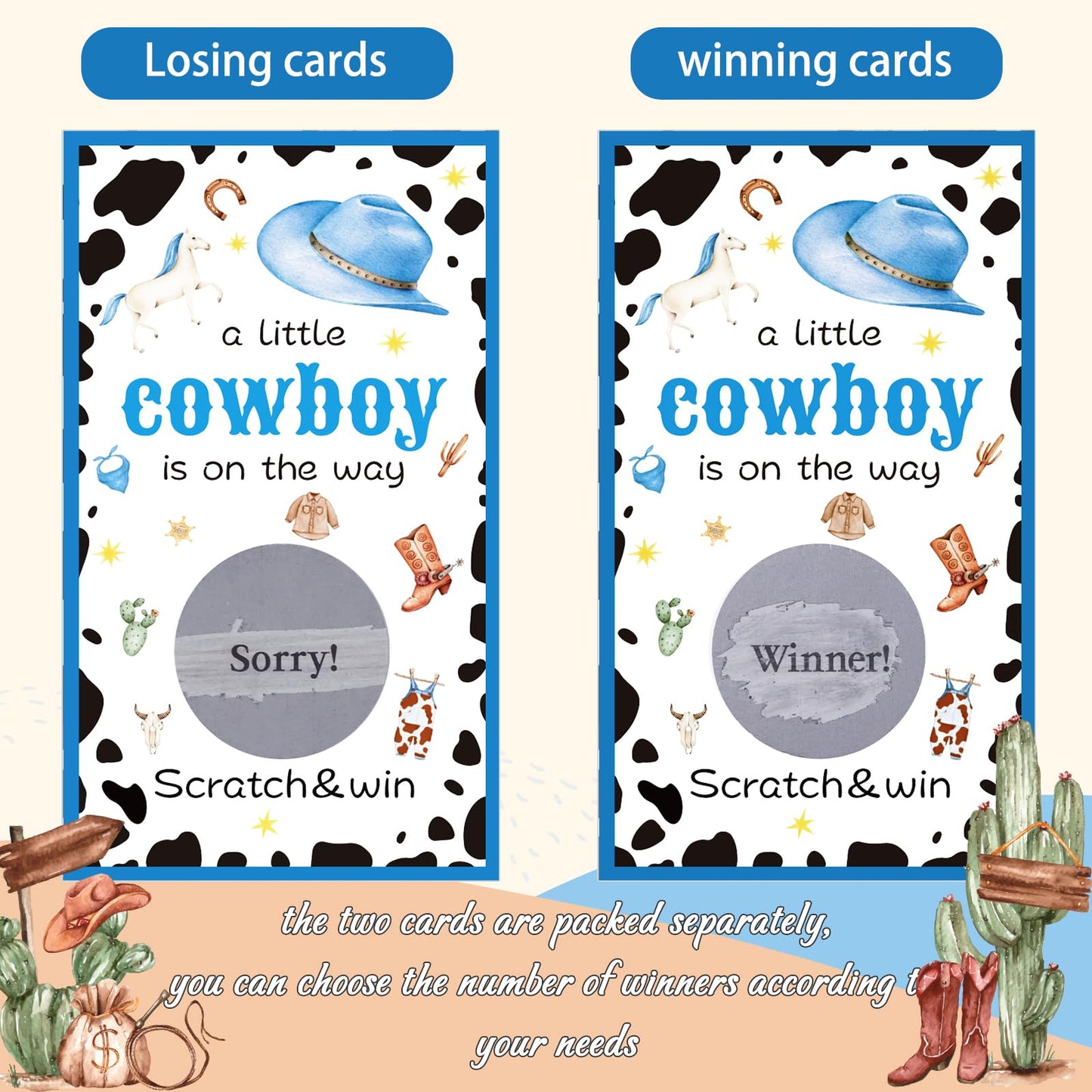 60 Pack Cowboy Baby Shower Scratch Off Cards A Little Cowboy is On The Way Scratch Off Game Western Cowboy Theme Party Scratch Off Cards Baby Shower Party Supplies (Cowboy Style)