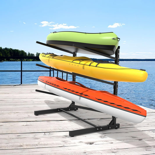 WALMANN Garage Kayak Rack, Heavy-Duty Metal Kayak Storage Rack 3-Tier Adjustable Freestanding Kayak Stand, Holds Up to 480 lbs