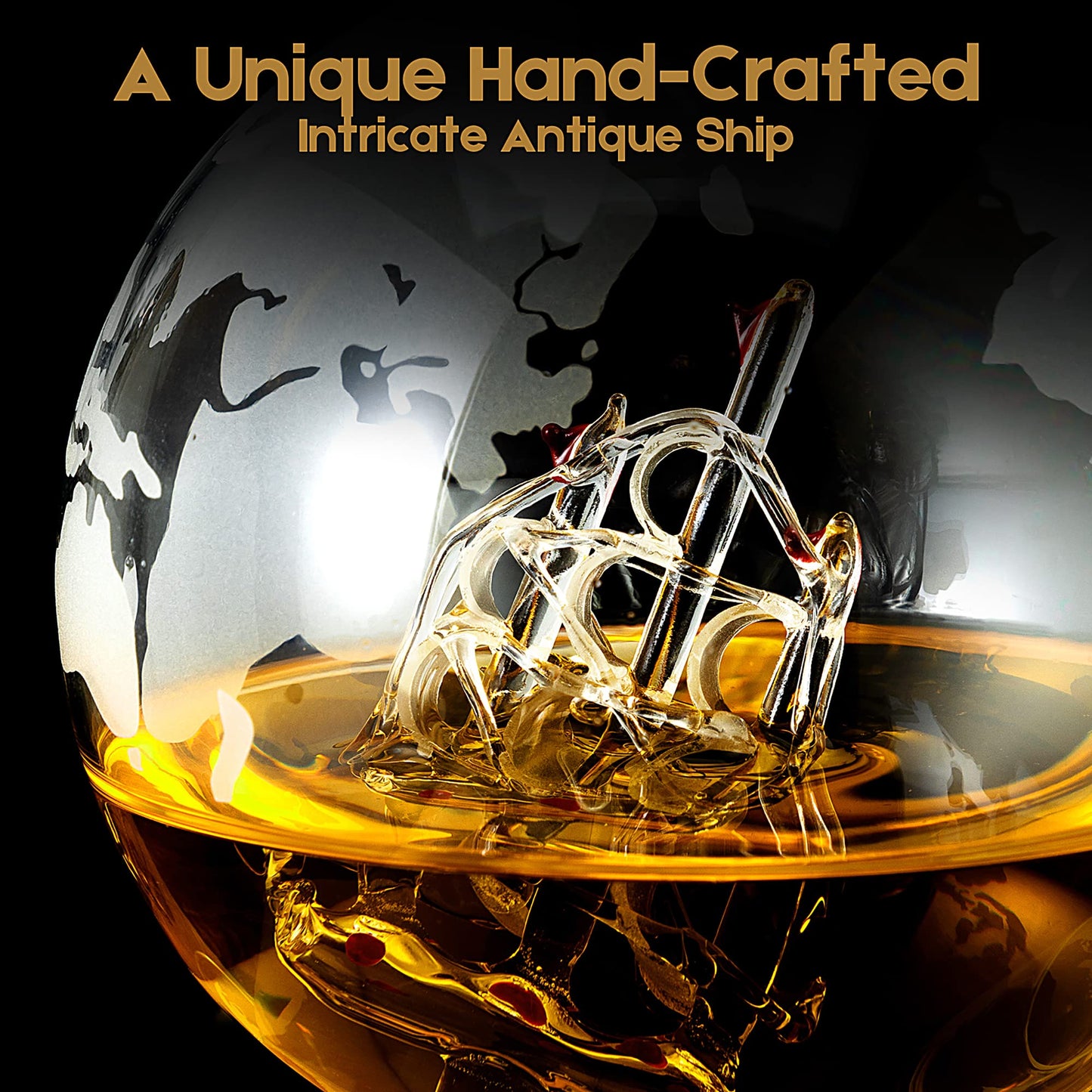 Whiskey Decanter Globe Set, Gifts for Men Husband Boyfriend Dad, with 4 Etched Whiskey Glasses, 4 Ice Cubes, Tong & Funnel, Decanter for Liquor, Bourbon, Scotch, Whisky, Vodka Brandy