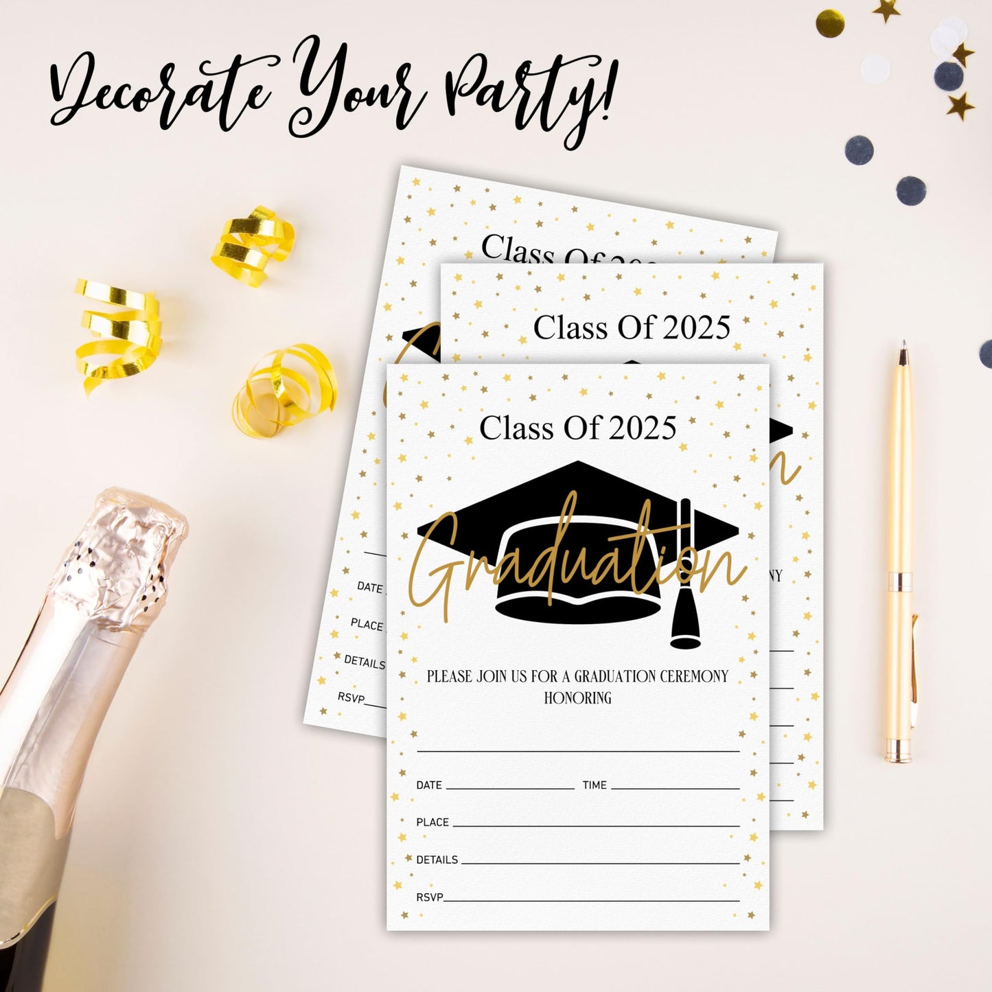2025 Graduation Party Invitations - Class of 2025-20 Graduation Invitations with Envelopes, Shining Star Fill-In Invitation Cards for High School College Graduation Party Celebration Supplies - A08