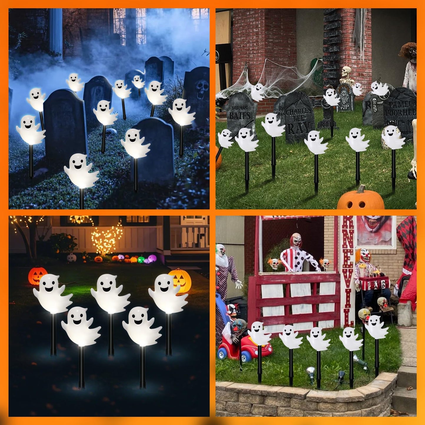 Solar Halloween Ghost Pathway Lights, 10 Pack 3D Lighted Outdoor Stake Decorations, Waterproof LED Yard and Garden Lights for Halloween Pathway, Lawn, Patio, and Holiday Decor (Cool White)