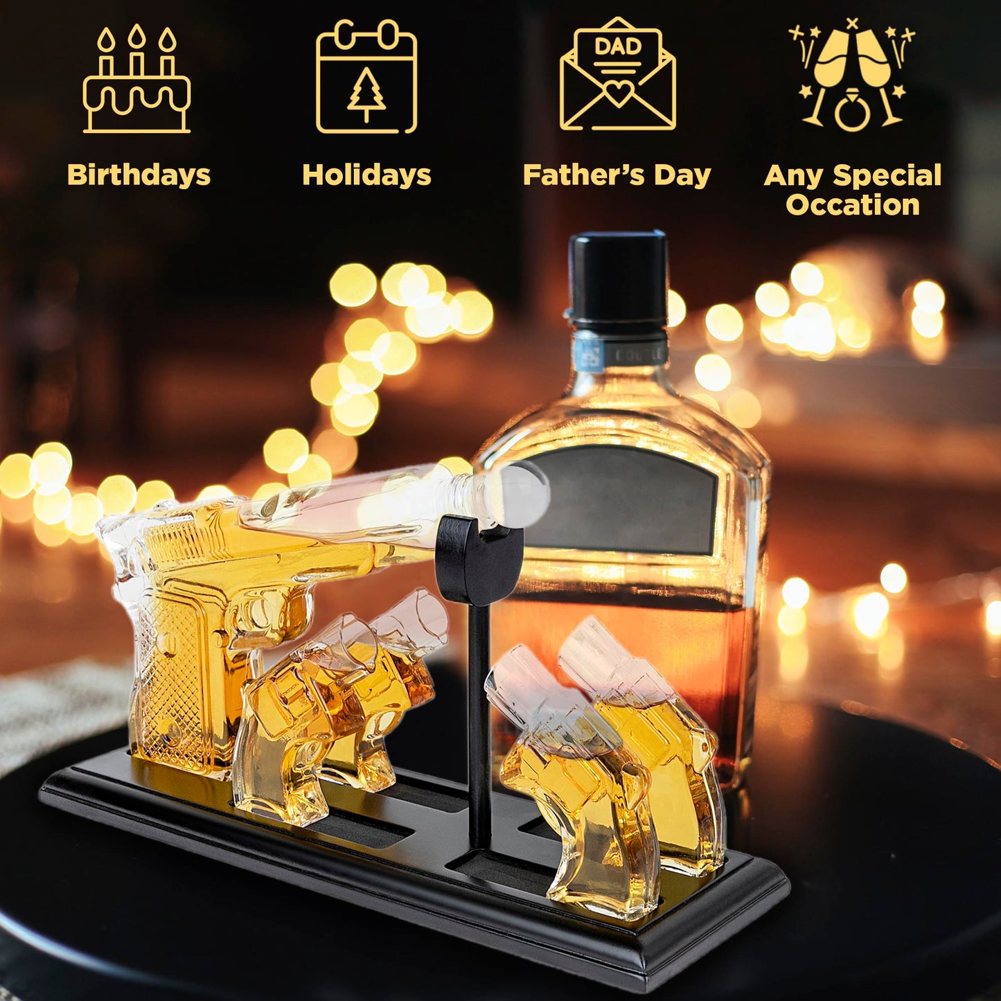 Whiskey Decanter & Glasses Set - Whiskey Decanter with Shot Glasses on on Mahogany Tray - Old Fashioned Bourbon Liquor Drinks Rocks Glasses Set, Whiskey Holiday Gift Box - Bezrat (Mahogany)