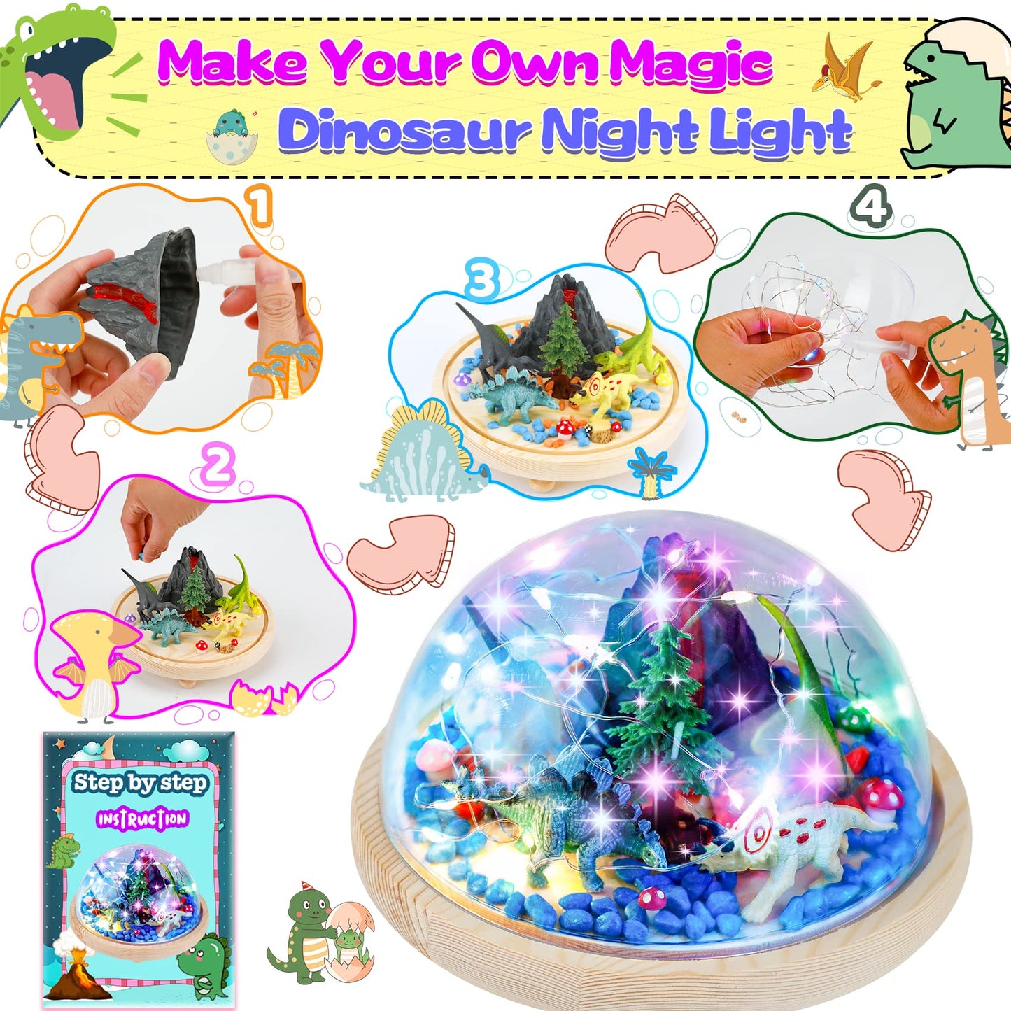 Y YOFUN Make Your Own Dinosaur Night Light - Dinosaur Toys for Kids,Toy Decor & Arts Crafts Night Light Set, Gifts for Boys Age 5 6 7 8 9 10 Years Old