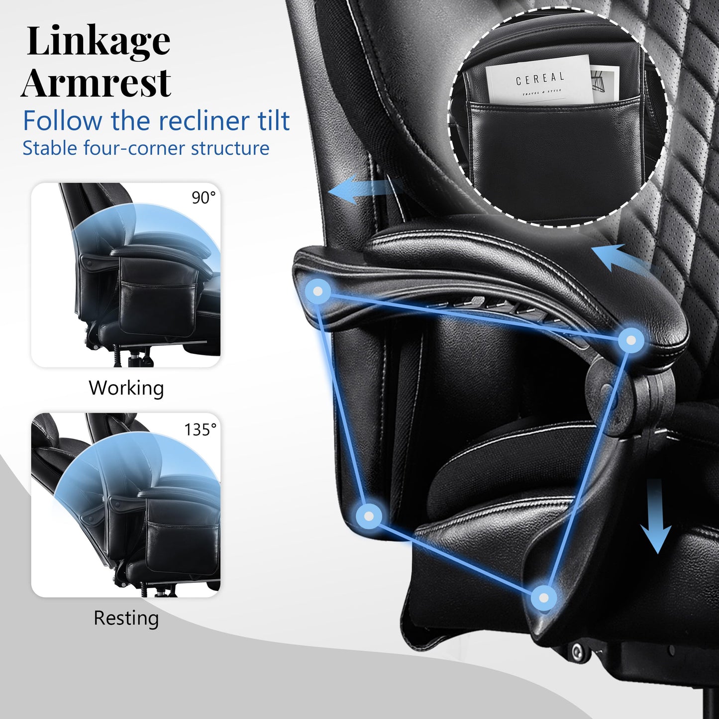 3D Kneading Massage Office Chair, Oversized 600LBS Big and Tall Executive Office Chair with Footrest, Reclining Computer Chairs, Wider Upholstered Seat Ergonomic Desk Chair for Home Office,Black