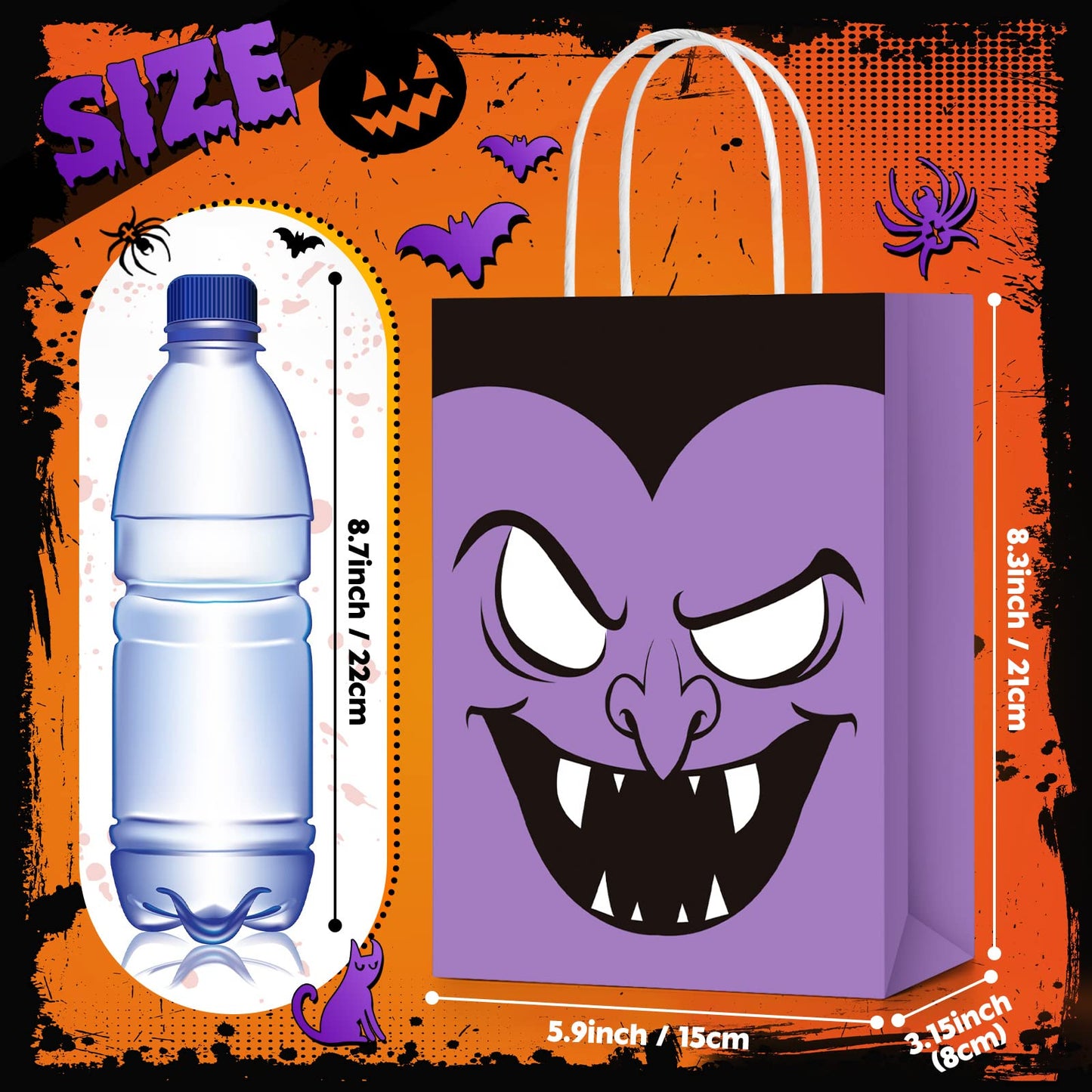 24 Pcs Halloween Treat Bags Halloween Paper Gift Bags with Handles Candy Bags Goodie Bags for Holiday Treats Snacks Kids Halloween Party Favors Supplies (Vivid Style)