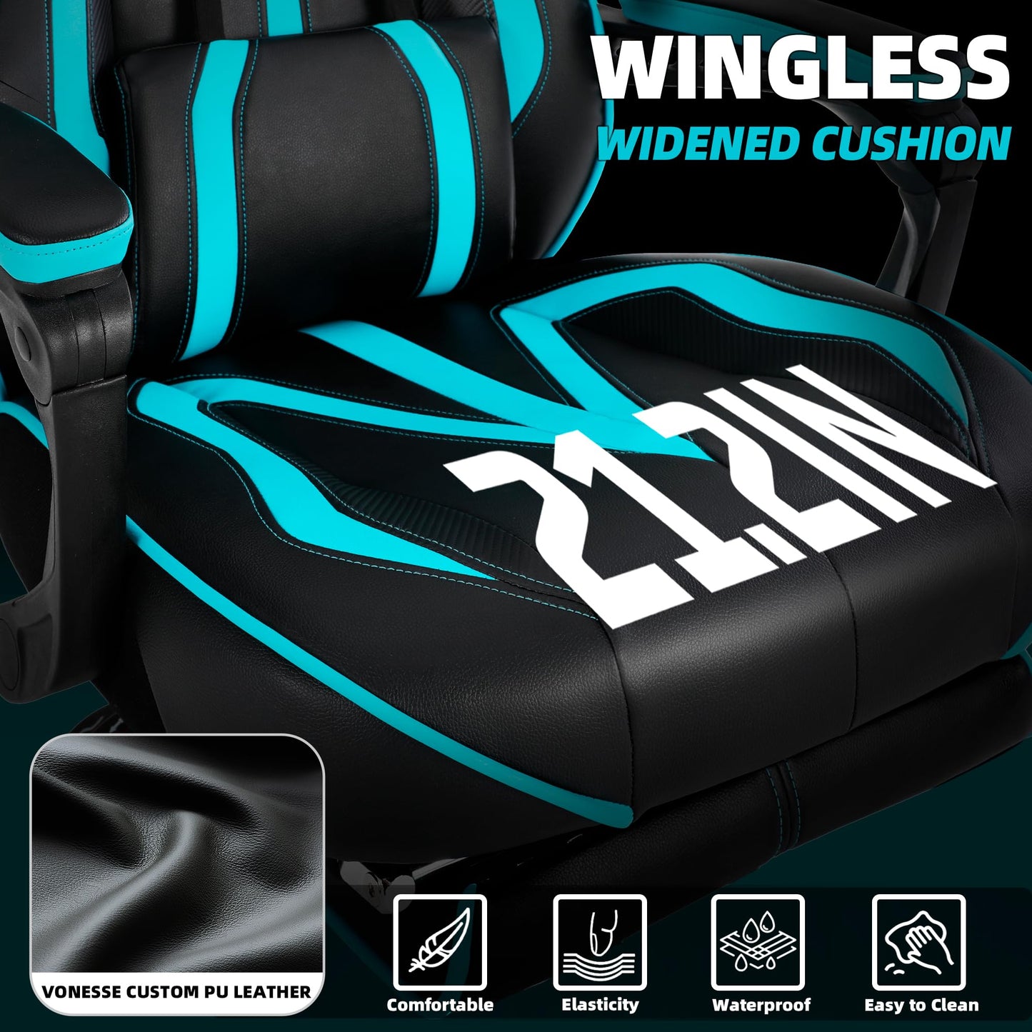 Vonesse Gaming Chairs for Adults, Gaming Chairs with Footrest Reclining Computer Chair for Heavy People,Big and Tall Ergonomic Gamer Chair with Lumbar Pillow(Teal/Cyan)