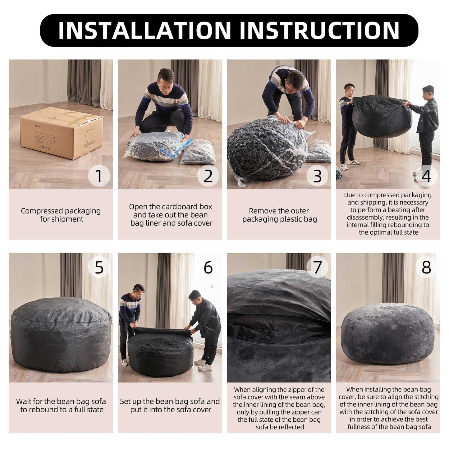 6FT Big Bean Bag Chairs for Adults Foam Chairs for Adults Bean Bag with Filler Included Soft and Comfortable Ultra Soybean Bags, Living Room Furniture, Bedroom Gaming and Gaming Chairs (Dark Gray)