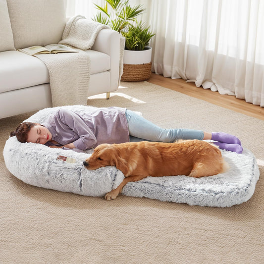 WROS Human Dog Bed, 72"x43"x10" Dog Beds for Large Dogs, Foldable Plush Washable Bed for People Doze Off, Orthopedic Pet Beds for Humans Size Fits You and Pets - Grey