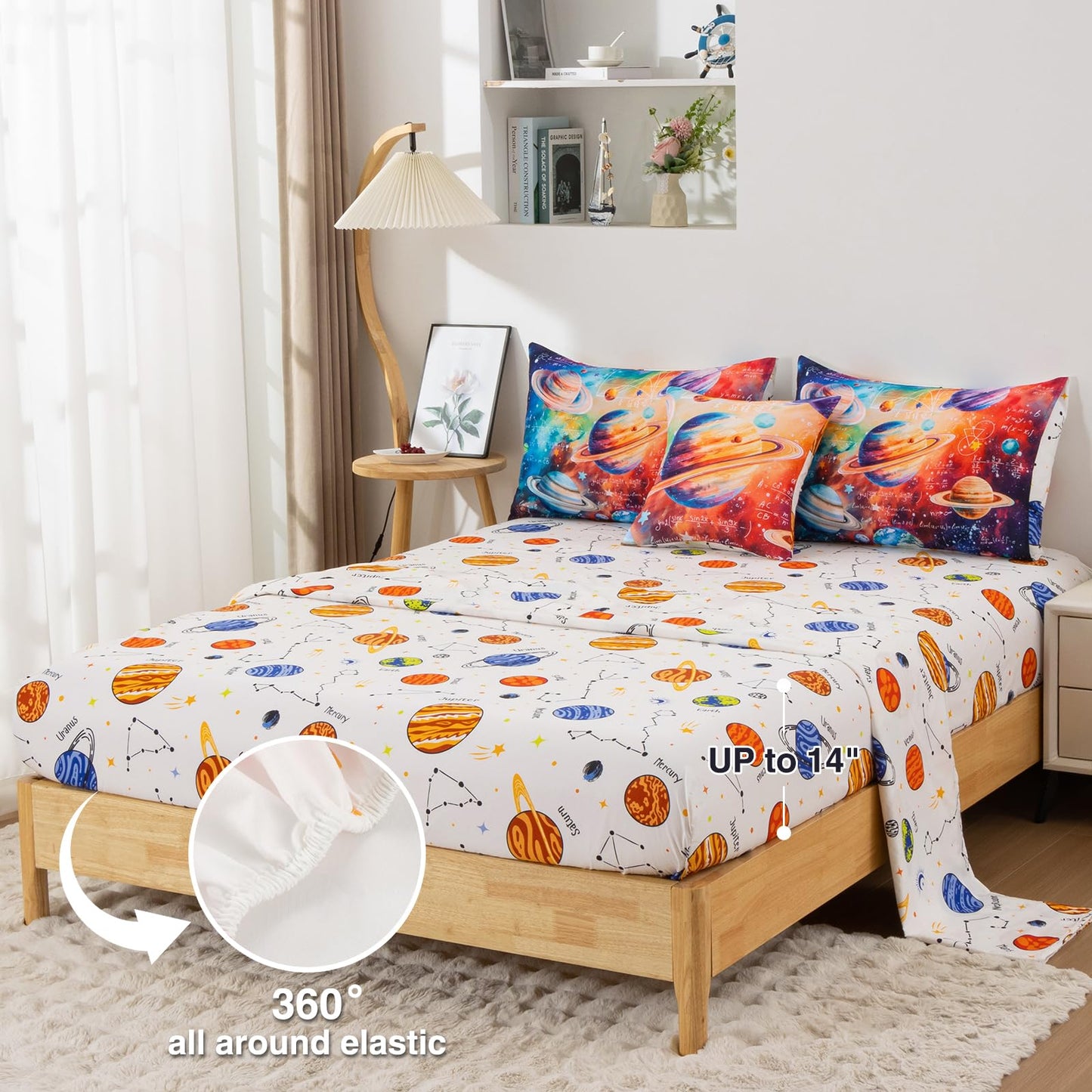 A Nice Night Boys Galaxy Twin Bedding Set 6 Piece Bed-in-a-Bag Comforter with Sheet Set, Space Algebra Theme Polyester Bed Sets for Kids,Purple
