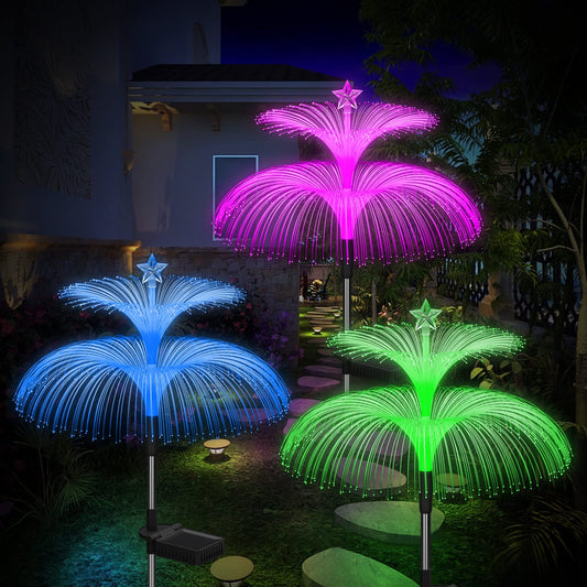 Weepong Solar Garden Lights 3 Pack New Upgraded Solar Lights Outdoor Waterproof 7 Color Changing Double Jellyfish and Star Flower Garden Decor Yard Lawn Christmas Outdoor,Gifts for Mother's Day Women