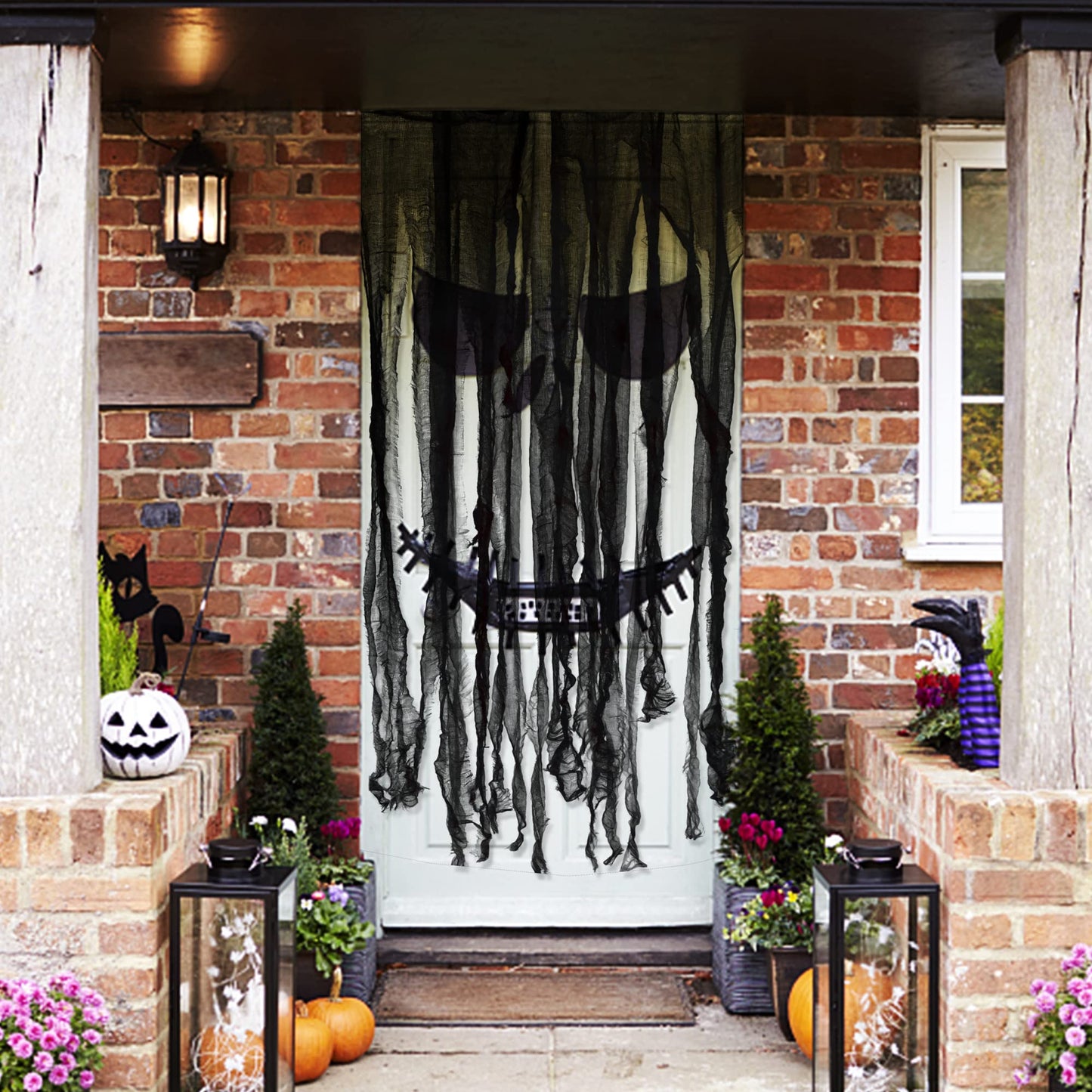 Watayo 3 Pcs Halloween Black Doorway Curtain- 65 x 39 Inch Creepy Gauze for Door Curtain Decorations- Scary Spooky Cloth for Halloween Party Haunted House Entrance Decor