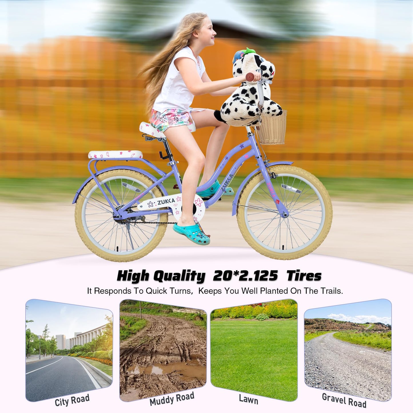 20" Inch Girls Bike Kids Bikes Girl Bicycle 20” Bikes 20 Bike for Girls Ages 7 8 9 10 Years Old,MTB Single Speed Bicycle,Enclosed Chainguard Kids' Bicycles,3 Colors (Light Purple)