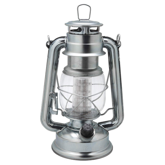 YAKii LED Vintage Lantern Metal Hanging Hurricane 12 LED Dimmer Switch Cold White Battery Operated Power Outage Indoor Camping Lighting Outdoor Brooklyn Decoration(Silver)