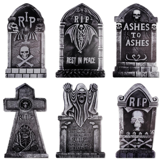 6pcs Tombstones for Graves Halloween Large 17” RIP Halloween Decorations, Tombstones Outdoor Tombstone Decor for Grave Yard Gravestones Decorations Fake Stones Headstones for Graves