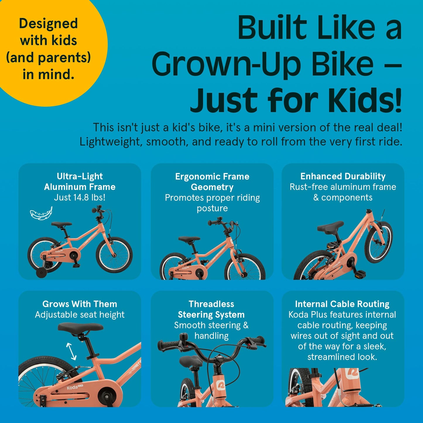 Retrospec Koda Plus 16in Kids Bike with Training Wheels - Adjustable Seat & Handlebars for Ages 4-6 - Lightweight 18.5lb Girls & Boys Bicycle with v-Brakes