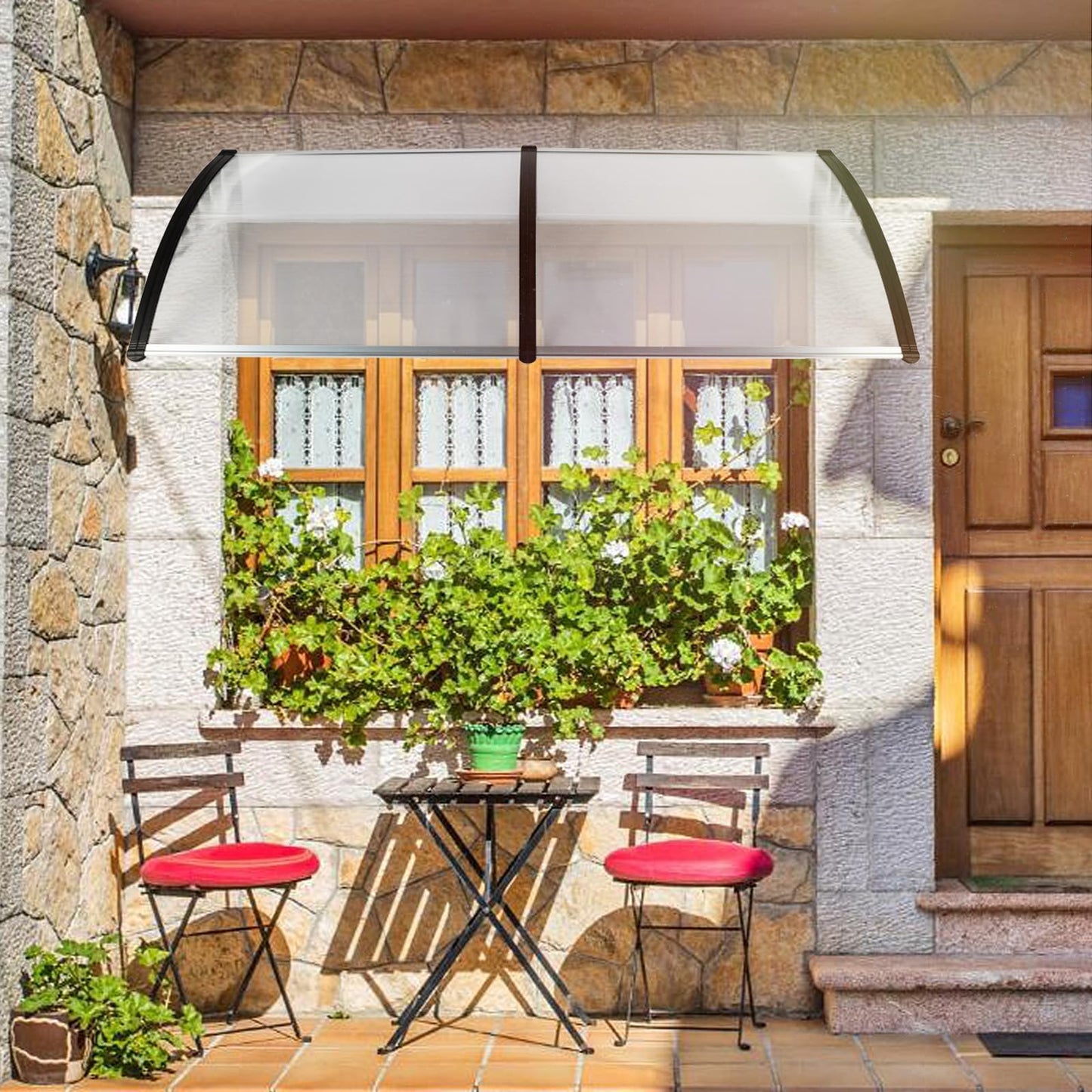 80" x 40" Window Awnings Door Canopy, Polycarbonate Cover Front Door Outdoor Window Awning Exterior, Entry Door Awning for Sun Shutter, UV, Rain and Snow Protection, Hollow Sheet(Clear Board)