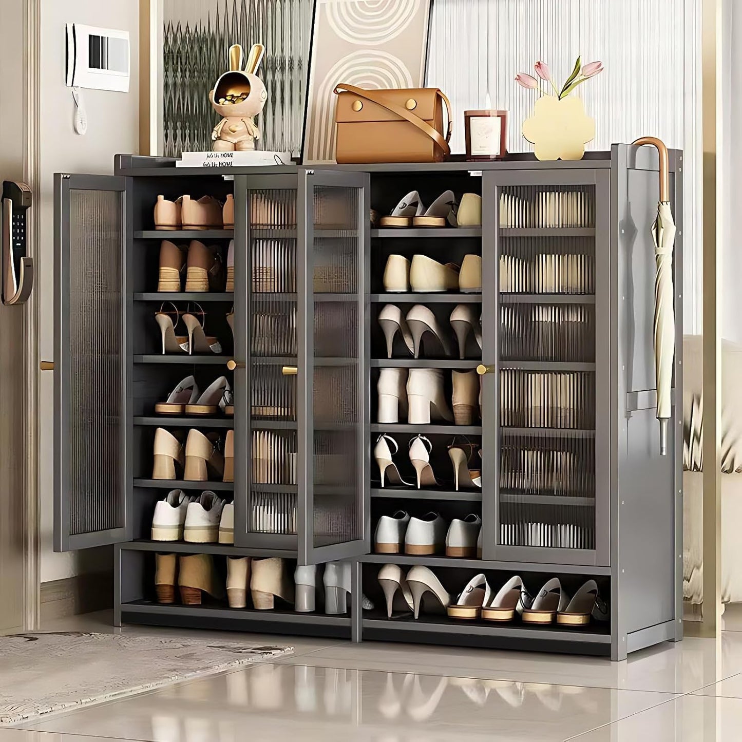 8-Tier Shoe Cabinet with Doors, Shoe Storage Cabinet for Entryway, Bamboo Shoe Organizer Storage for 36-40 Pairs, Modern Freestanding Shoe Rack for Hallway, Living Room