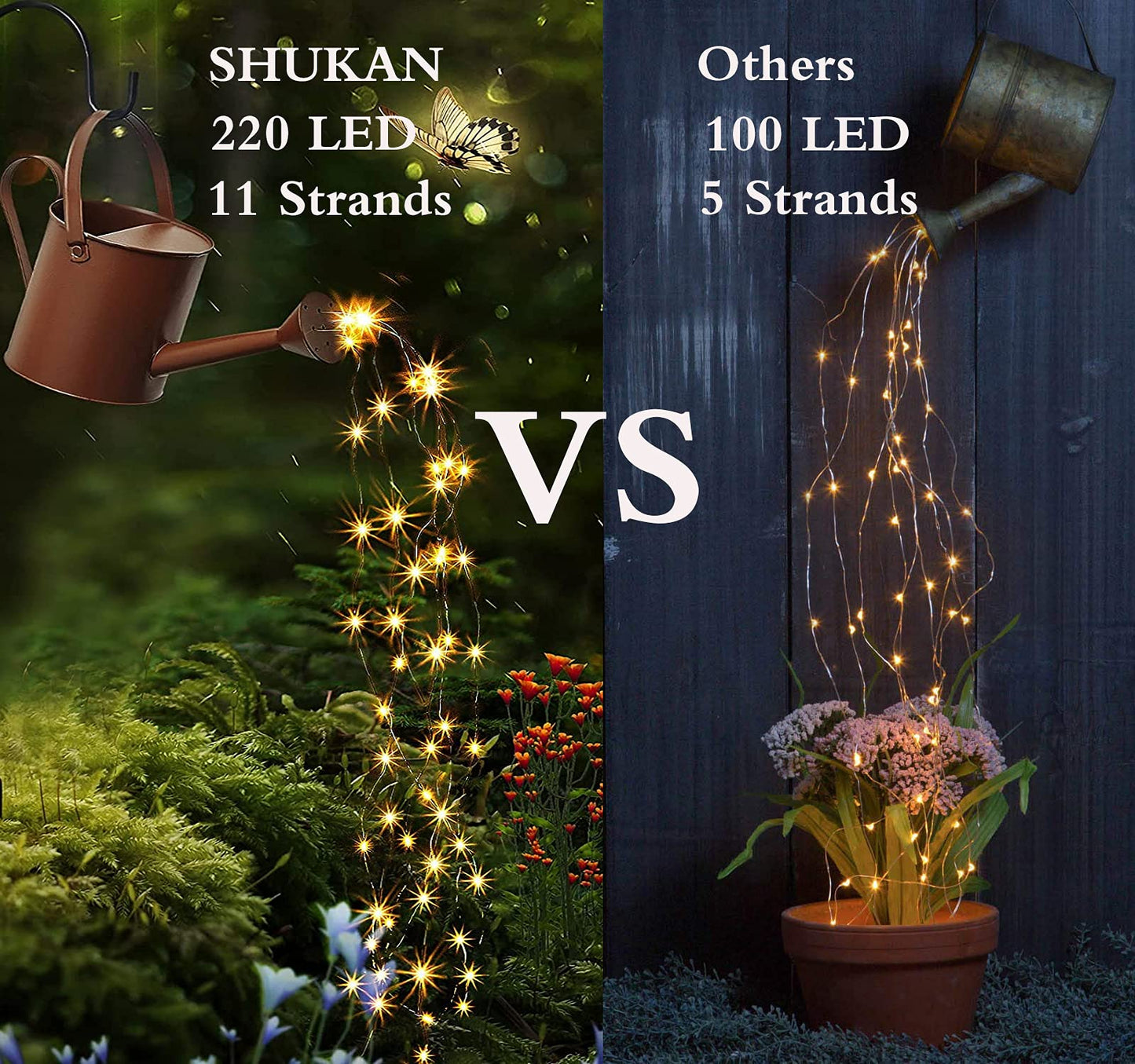 220 LED Solar Firefly Bunch Lights, 8 Flashing Modes, Fairy Copper Wire Waterproof String Light, Decorative Vine Solar Watering Can Light, Outdoor Garden Christmas Decor Lights (Warm White)