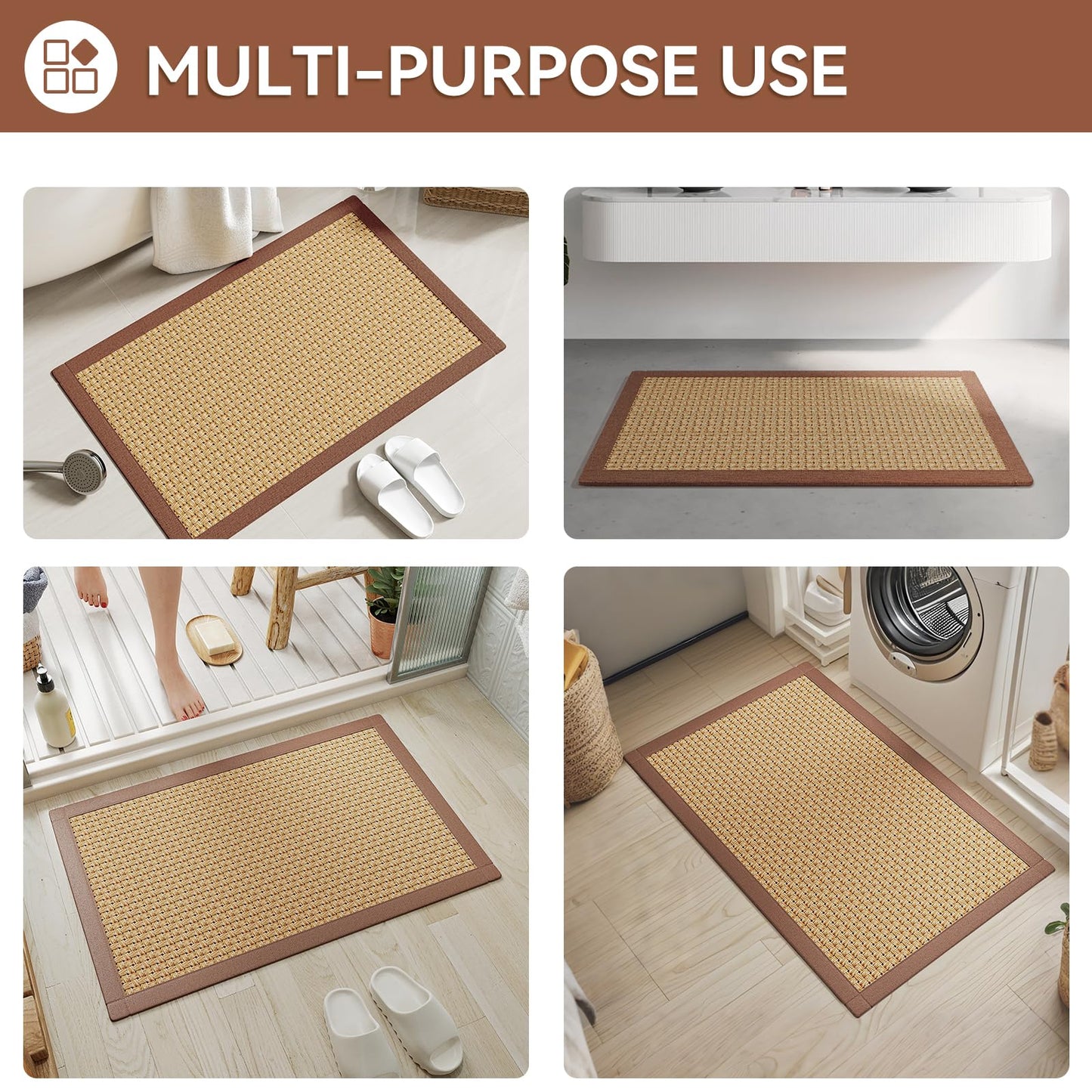 YDKGL Non Slip Bath Mat Bathroom Rugs, Soft Jute-Like Ultra Thin Bath Mats, Rubber Backing Super Absorbent Quick Dry Bath Rug Shower Mat Fit Under Door Bathroom Floor, Machine Washable, Brown 16"x24"