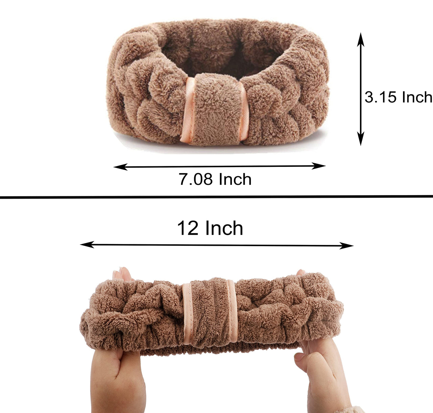 4 Pack Microfiber Towel Headbands for Washing Face, Spa & Skincare - Women & Girls (Coffee, Flesh Pink, Grey, Bright Red)