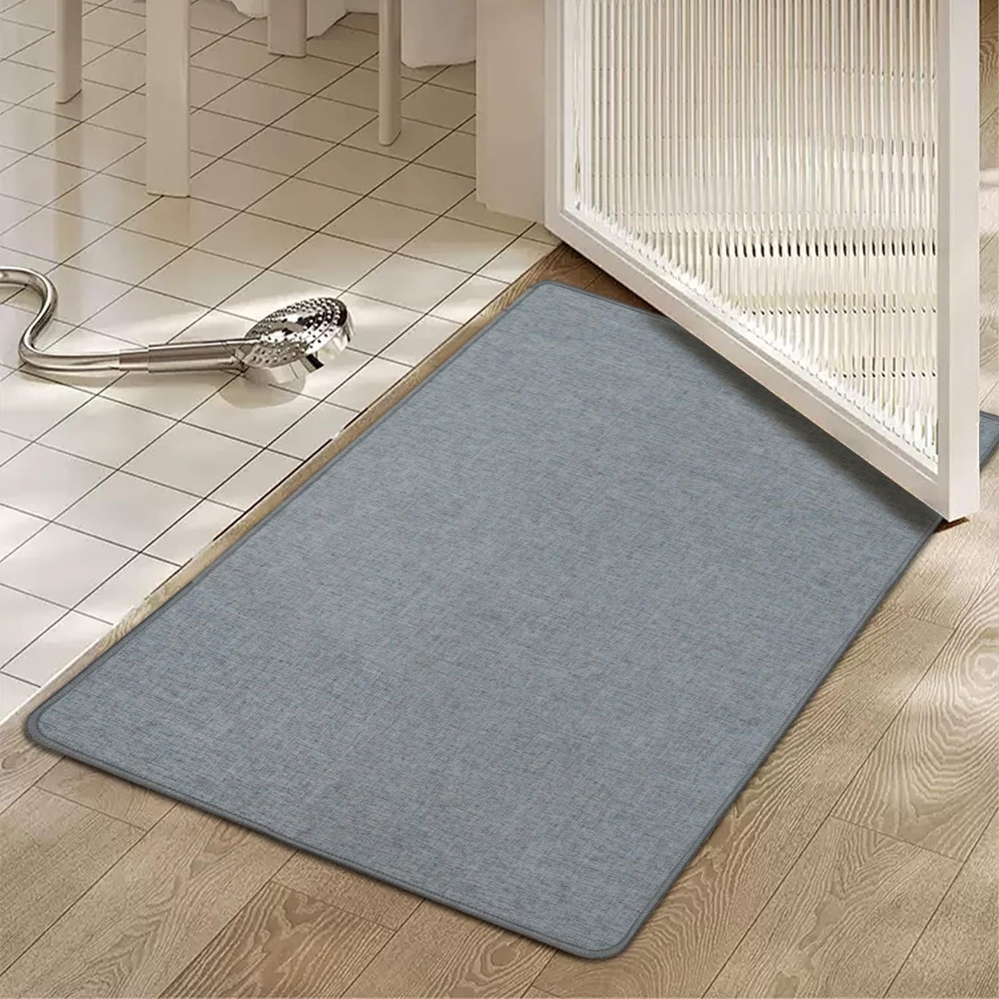 Yancrop Ultra-Thin Bath Mat Roll-Up Bath Rugs Crease-Free Door Mat with Non-Slip Rubber Backing Absorbent Fabric Surface Quick Dry for Bathroom, Bedroom, Sink or Door (Grey,17"x30")