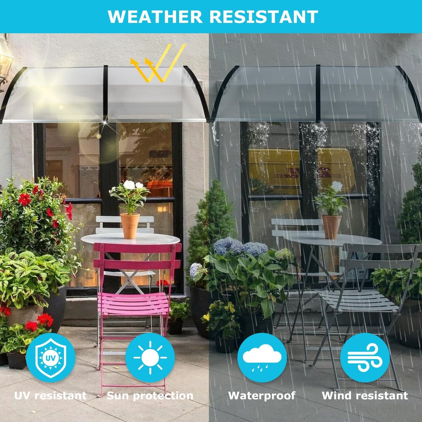 80" x 40" Window Awnings Door Canopy, Polycarbonate Cover Front Door Outdoor Window Awning Exterior, Entry Door Awning for Sun Shutter, UV, Rain and Snow Protection, Hollow Sheet(Clear Board)